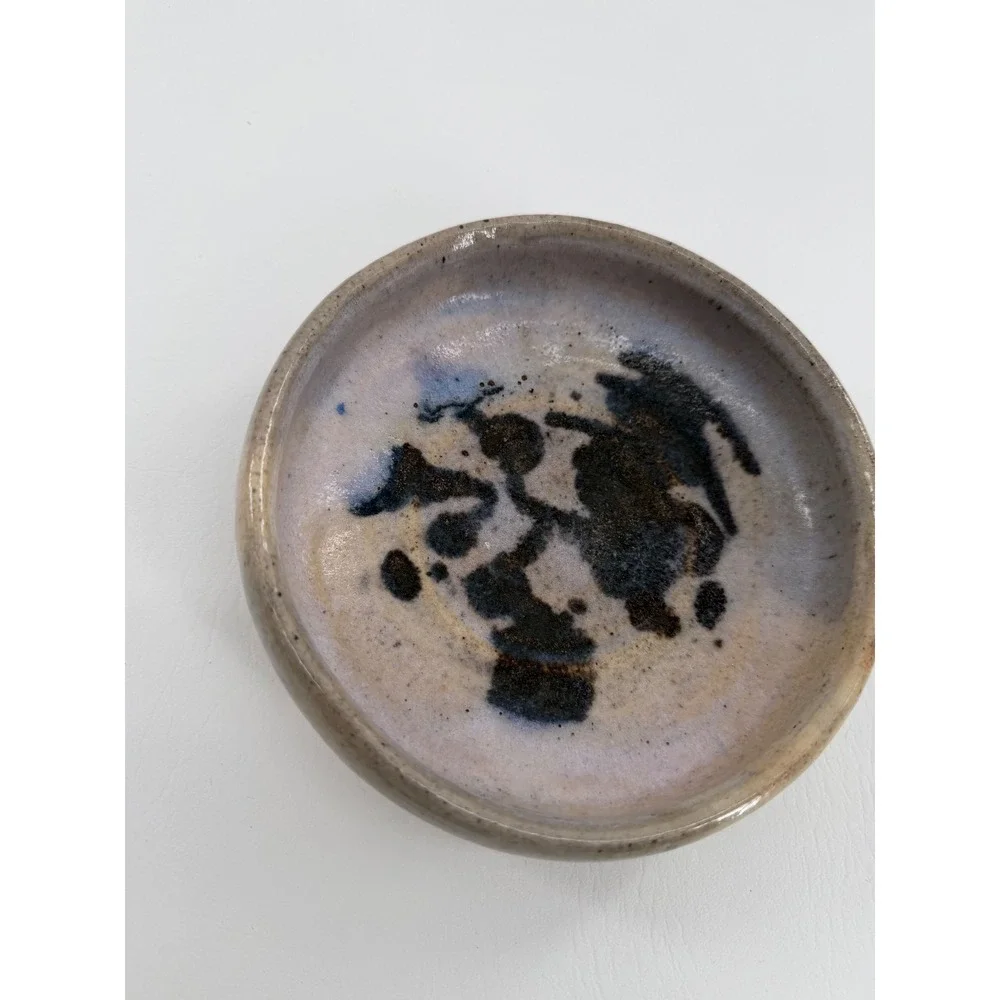 Studio Pottery Bowl Dish Blue Gray Abstract Reactive Glaze Artisan Home Decor